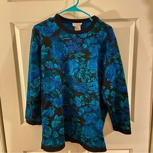 Floral Blue and Black Long Sleeve Top